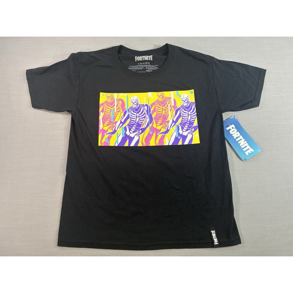 Fortnite Graphic T-Shirt Youth Large 10/12 Black Skeleton Print Tee New